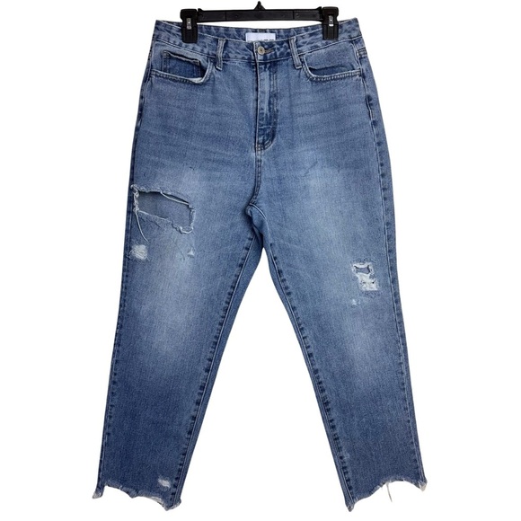 Vervet by Flying Monkey Crop Distressed Jeans Size 29 Blue Denim High Waist - Picture 1 of 10